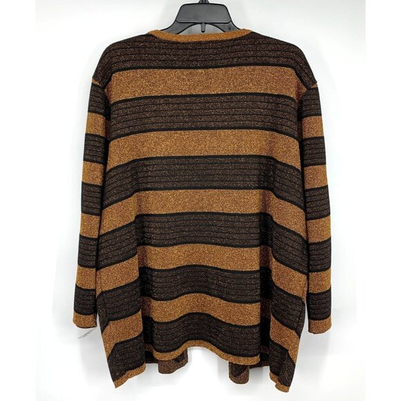 Alfred Dunner Cardigan Top Metallic Stripe Brown 3/4 Sleeve 2-n-1 - Picture 9 of 11